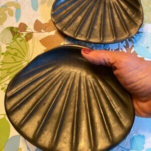 Set of 2 Signed Vintage Black Clay Shell Soap/Serving Dishes